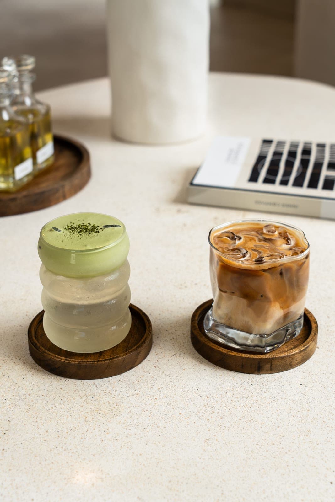 Iced coffee and matcha from the in-house barista